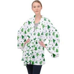 Christmas-trees Long Sleeve Velvet Kimono  by nateshop