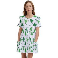 Christmas-trees Kids  Frilly Sleeves Pocket Dress by nateshop