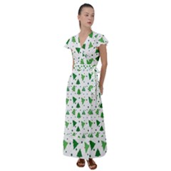 Christmas-trees Flutter Sleeve Maxi Dress by nateshop