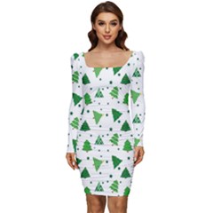 Christmas-trees Women Long Sleeve Ruched Stretch Jersey Dress by nateshop