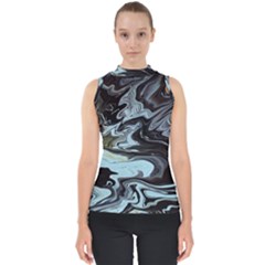 Abstract Painting Black Mock Neck Shell Top by nateshop