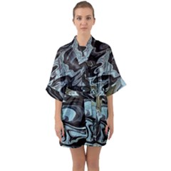 Abstract Painting Black Half Sleeve Satin Kimono  by nateshop