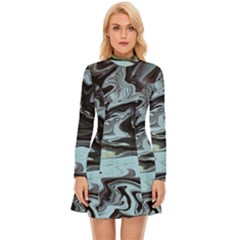 Abstract Painting Black Long Sleeve Velour Longline Dress
