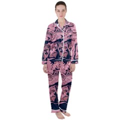 Abstract Painting Pink Satin Long Sleeve Pajamas Set
