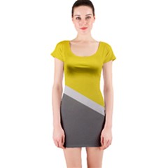 Pattern Yellow And Gray Short Sleeve Bodycon Dress