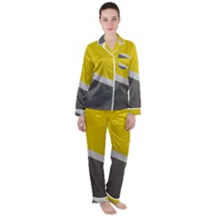 Pattern Yellow And Gray Satin Long Sleeve Pajamas Set
