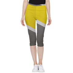Pattern Yellow And Gray Inside Out Lightweight Velour Capri Leggings  by nateshop
