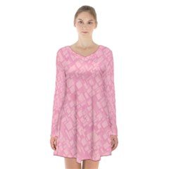 Pink Long Sleeve Velvet V-neck Dress by nateshop