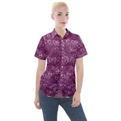 Background Purple Love Women s Short Sleeve Pocket Shirt