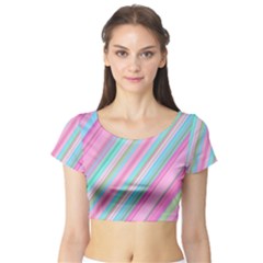 Background-lines Pink Short Sleeve Crop Top by nateshop