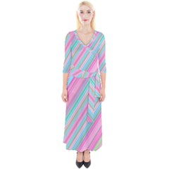 Background-lines Pink Quarter Sleeve Wrap Maxi Dress by nateshop