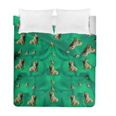 Happy Small Dogs In Calm In The Big Blooming Forest Duvet Cover Double Side (full/ Double Size) by pepitasart