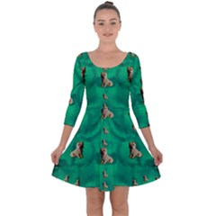 Happy Small Dogs In Calm In The Big Blooming Forest Quarter Sleeve Skater Dress by pepitasart