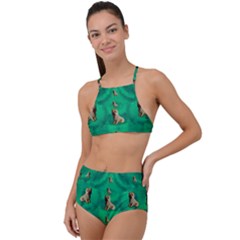 Happy Small Dogs In Calm In The Big Blooming Forest High Waist Tankini Set by pepitasart