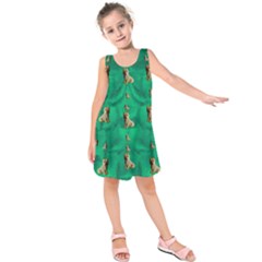 Happy Small Dogs In Calm In The Big Blooming Forest Kids  Sleeveless Dress by pepitasart