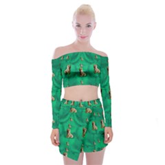 Happy Small Dogs In Calm In The Big Blooming Forest Off Shoulder Top With Mini Skirt Set by pepitasart