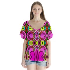 Abstract-karakkter V-neck Flutter Sleeve Top by nateshop