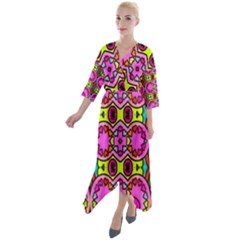 Abstract-karakkter Quarter Sleeve Wrap Front Maxi Dress