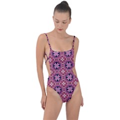 Abstract-background-motif Tie Strap One Piece Swimsuit