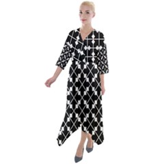 Abstract-black Quarter Sleeve Wrap Front Maxi Dress