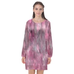 Abstract-pink Long Sleeve Chiffon Shift Dress  by nateshop