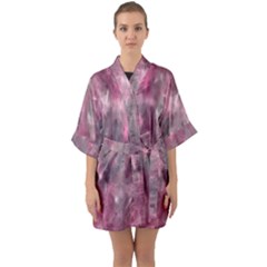 Abstract-pink Half Sleeve Satin Kimono  by nateshop