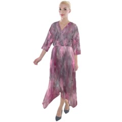 Abstract-pink Quarter Sleeve Wrap Front Maxi Dress