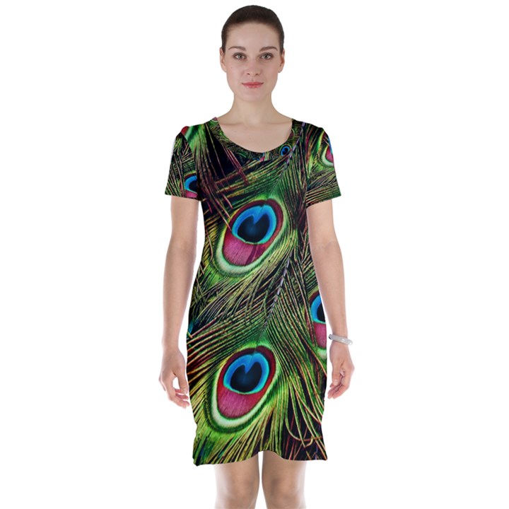 Peacock-feathers-color-plumage Short Sleeve Nightdress