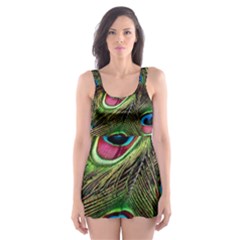 Peacock-feathers-color-plumage Skater Dress Swimsuit by Celenk