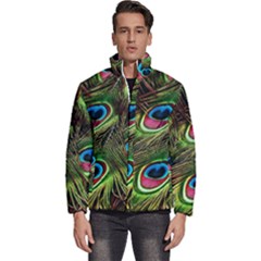 Peacock-feathers-color-plumage Men s Puffer Bubble Jacket Coat by Celenk