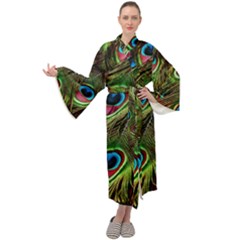 Peacock-feathers-color-plumage Maxi Velour Kimono by Celenk