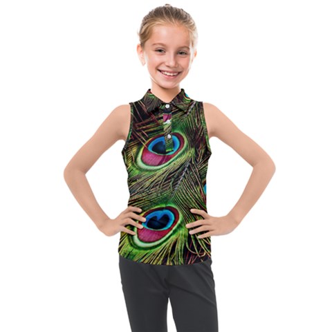 Peacock-feathers-color-plumage Kids  Sleeveless Polo Tee by Celenk