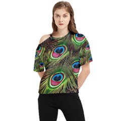 Peacock-feathers-color-plumage One Shoulder Cut Out Tee by Celenk