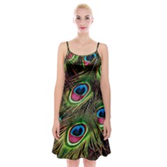 Peacock-feathers-color-plumage Spaghetti Strap Velvet Dress by Celenk