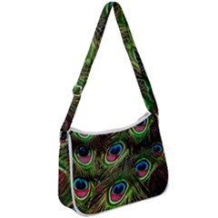 Peacock-feathers-color-plumage Zip Up Shoulder Bag by Celenk