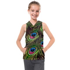 Peacock-feathers-color-plumage Kids  Sleeveless Hoodie by Celenk