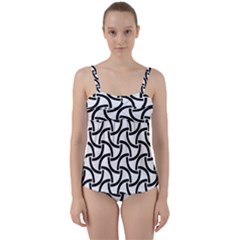 Background-black White Twist Front Tankini Set by nateshop