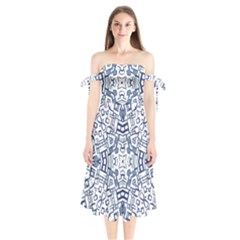 Blue-design Shoulder Tie Bardot Midi Dress by nateshop