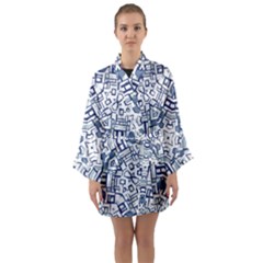 Blue-design Long Sleeve Satin Kimono by nateshop