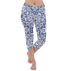 Blue-design Lightweight Velour Capri Yoga Leggings by nateshop
