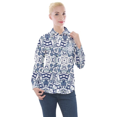 Blue-design Women s Long Sleeve Pocket Shirt by nateshop