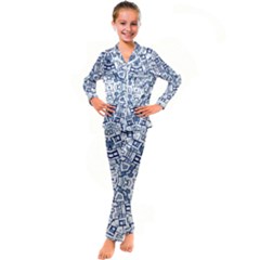 Blue-design Kid s Satin Long Sleeve Pajamas Set by nateshop