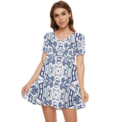 Blue-design Tiered Short Sleeve Babydoll Dress by nateshop