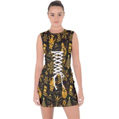 Christmas Gold Lace Up Front Bodycon Dress by nateshop
