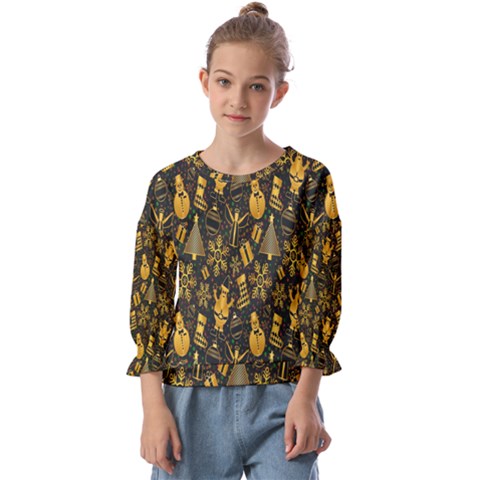 Christmas Gold Kids  Cuff Sleeve Top by nateshop