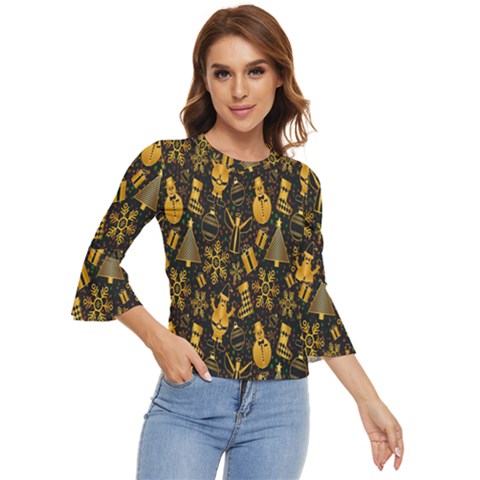 Christmas Gold Bell Sleeve Top by nateshop