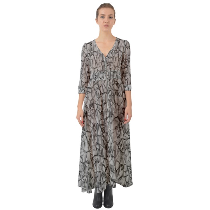 Comb Button Up Boho Maxi Dress