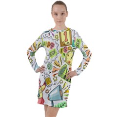 Doodle Long Sleeve Hoodie Dress by nateshop