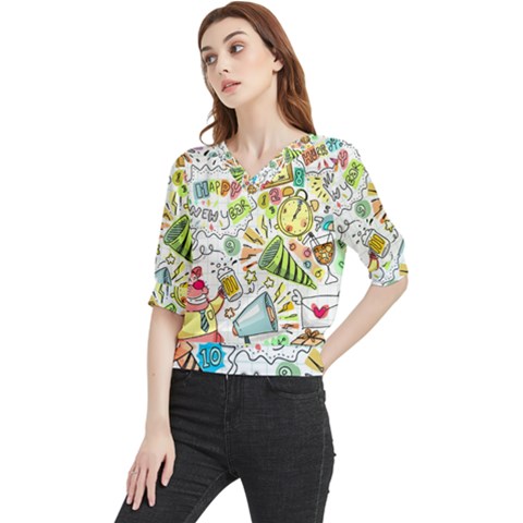 Doodle Quarter Sleeve Blouse by nateshop