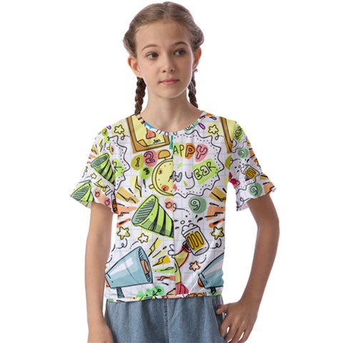 Doodle Kids  Cuff Sleeve Scrunch Bottom Tee by nateshop